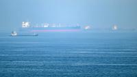 Des bateaux cargo au large du port de Khor Fakkan dans l'émirat de Sharjab, le long du  golfe d'Oman, le 19 juin 2026 aux Emirats arabes unis