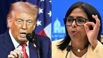Portrait combiné du président américain Donald Trump et de la chef de l'Etat intérimaire vénézuélienne Delcy Rodriguez