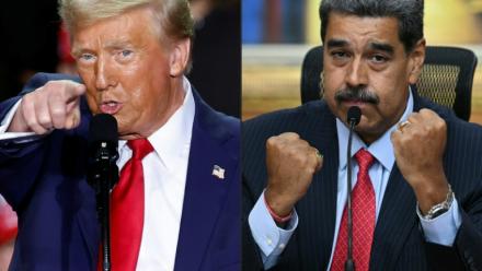 Montage photographique des des présidents américain Donald Trump (G), le 5 novembre 2024 dans le Michigan, et vénézuélien, Nicolas Maduro, le 31 juillet 2024 à Caracas 
