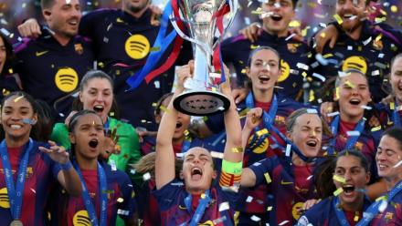 Les Barcelonaises sacrées championnes d'Europe après leur succès contre l'OL Lyonnes en finale, le 23 mai 2026 à Oslo