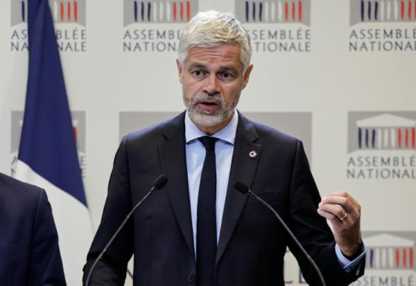 Le patron des députés LR Laurent Wauquiez lors d'une conférence de presse, le 16 juillet 2025