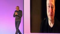 Satya Nadella, le patron de Microsoft, présente un entretien vidéo avec Elon Musk lors de la conférence annuelle de Microsoft pour les développeurs, au Seattle Convention Center de Seattle, le 19 mai 2025.