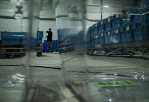 Un employé municipal prépare des caisses de bulletins avant les municipales, le 12 mars 2026 à Bruges, près de Bordeaux