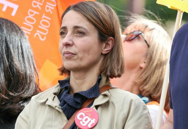 Sophie Binet, la secrétaire générale de la CGT, lors d'une mobilisation nationale lancée à l'appel de l'intersyndicale pour réclamer des mesures de "justice sociale", Paris, le 2 octobre 2025