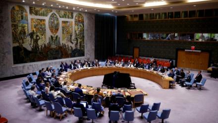 Le Conseil de sécurité de l'ONU lors d'un vote d'urgence sur la guerre en Ukraine, le 27 juillet 2026.
