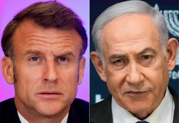 Combo des photos du président français Emmanuel Macron et du Premier ministre israélien Benjamin Netanyahu