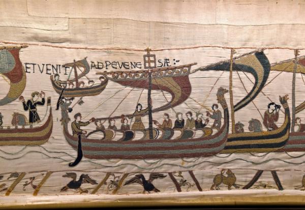 Photo transmise le 17 janvier 2018 par la mairie de Bayeux montrant une tapisserie représentant la bataille d'Hastings, qui conduisit il y a près de 1.000 ans Guillaume le Conquérant à s'emparer du trône d'Angleterre