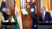 Le Premier ministre indien Narendra Modi (G) et le Premier ministre australien Anthony Albanese (D) à Melbourne le 9 juillet 2026