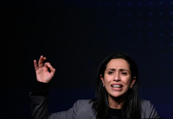 La Haute-commissaire à l'enfance Sarah El-Haïry lors d'un meeting de soutien à un candidat LR aux élections municipales, le 14 janvier 2026 à Nantes
