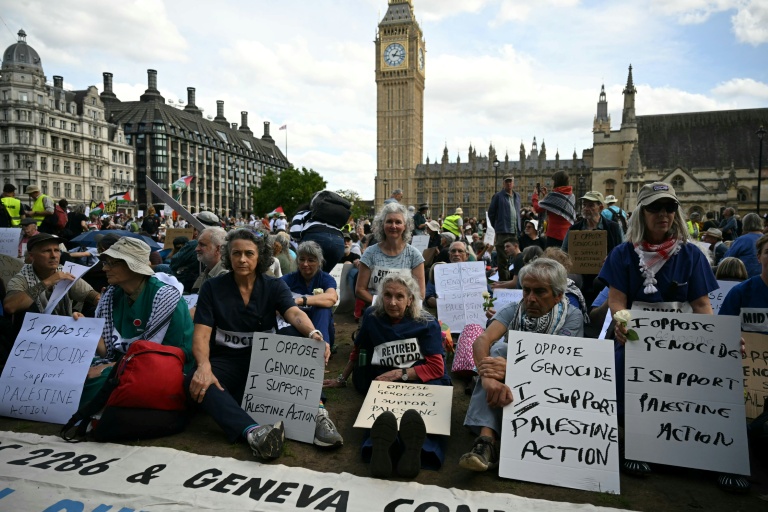 Rassemblement de soutien au groupe Palestine Action à Londres le 6 septembre 2025