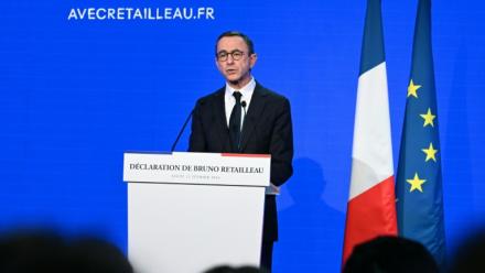 Bruno Retailleau, ancien ministre de l'Intérieur, annonce sa candidature à l'élection présidentielle de 2027, le 12 février 2026 à Paris