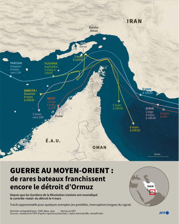 Guerre au Moyen-Orient : de rares bateaux franchissent encore le détroit d'Ormuz