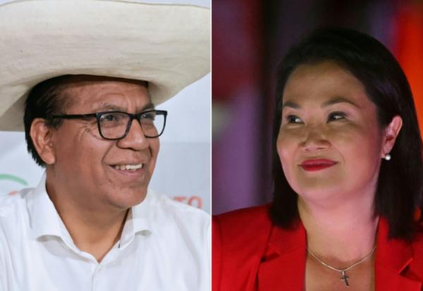 Montage d'images réalisé le 5 juin 2026 montrant la candidate de droite Keiko Fujimori et le candidat de gauche Roberto Sanchez, qui s'affronteront au second tour de l'élection présidentielle au Pérou