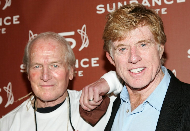 Les acteurs américains Paul Newman (g) et Robert Redford lors du 25e anniversaire du Sundance Institute, le 6 novembre 2006 à New York