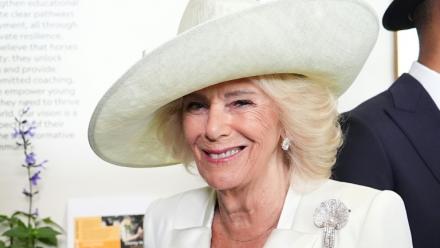 La reine Camilla d'Angleterre, le 18 juin 2026 à Ascot, à l'ouest de Londres