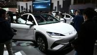 Une BYD Seal, berline électrique sportive chinoise, lors du Salon de la mobilité au Japon, à Tokyo, le 31 octobre 2025