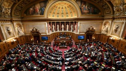Vue montrant le Sénat français en séance, le 2 avril 2024 à Paris
