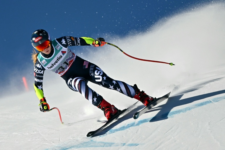 L'Américaine Mikaela Shiffrin lors du super-G de Saint-Moritz (Suisse), qu'elle n'a pas terminé, le 14 décembre 2025