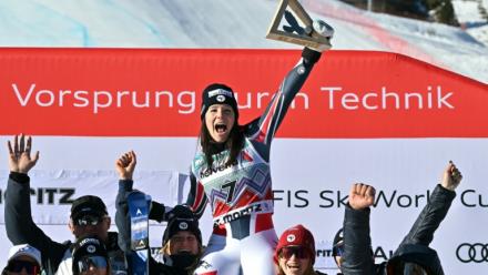 La Française Romane Miradoli, 2e du super-G de Saint-Moritz (Suisse), le 14 décembre 2025 