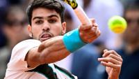 L'Espagnol Carlos Alcaraz lors de la finale de Roland-Garros contre l'Italien Jannik Sinner, le 8 juin 2025 à Paris