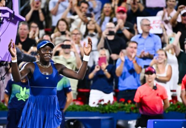 La Canadienne Victoria Mboko, tombeuse de la Kazakhe Elena Rybakina, en demi-finales du tournoi de Montréal, le 6 août 2025