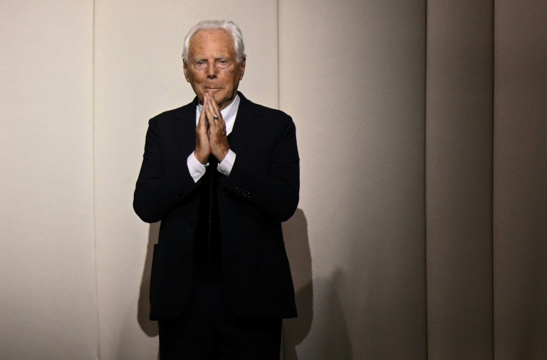 Le créateur de mode italien Giorgio Armani  au défilé Haute-Couture Automne-Hiver 2023/2024 à Paris, le 4 juillet 2023
