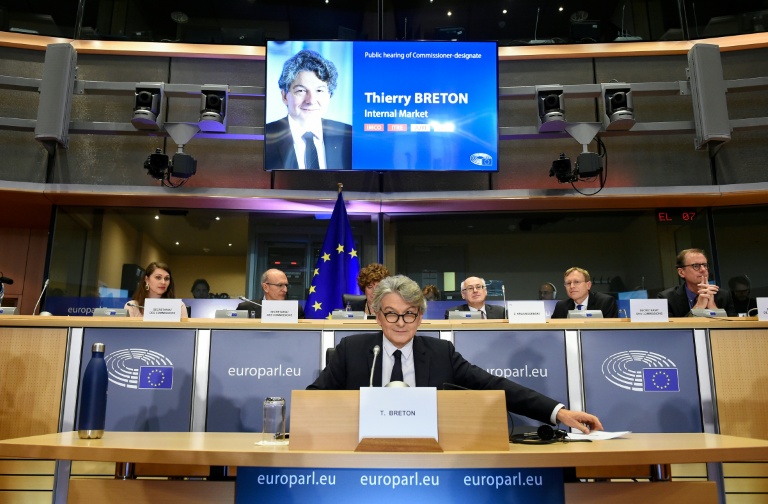 Thierry Breton, commissaire européen désigné au marché intérieur et à la protection des consommateurs, à l'industrie, à la recherche et à l'énergie, lors d'une audition devant le Parlement européen à Bruxelles, le 14 novembre 2019