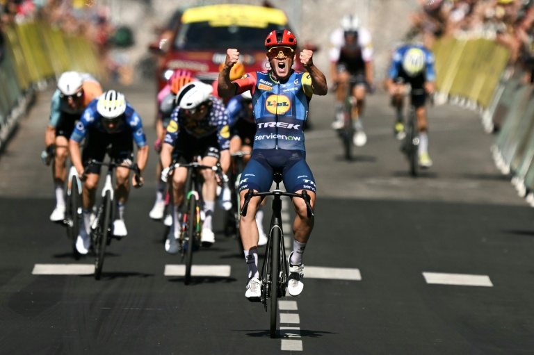Le Danois Mads Pedersen vainqueur de la 4e étape du Tour de France, le 7 juillet 2026 à Foix
