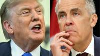 Cette combinaison de photos créée le 24 août 2026 montre, à gauche, le président américain Donald Trump à Washington, le 10 août 2026, et à droite le Premier ministre canadien Mark Carney le 25 juin 2026 à Ottawa