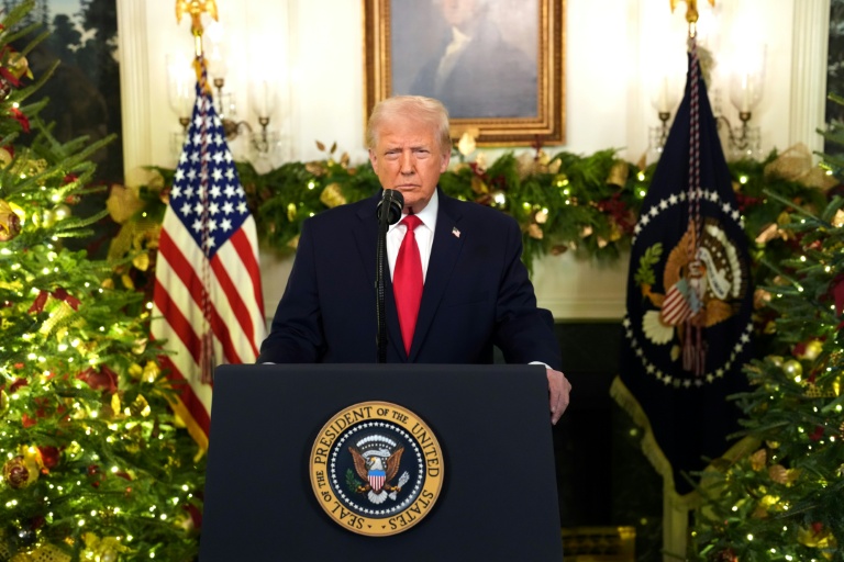 Donald Trump lors d'une allocution télévisée, le 17 décembre 2025 dans la Maison Blanche, à Washington