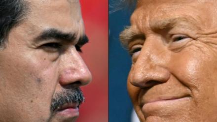Combo réalisé en 2025 de portraits de Nicolas Maduro (g) et Donald Trump