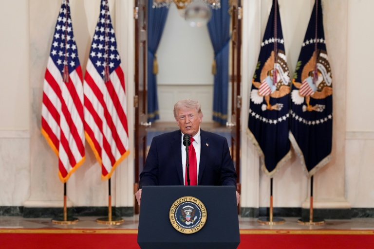 Le président américain Donald Trump s'exprime lors d'une allocution à la nation sur la guerre en Iran, à la Maison Blanche à Washington, le 1er avril 2026
