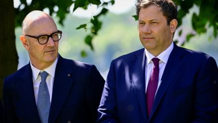 Le ministre français de l'Économie et des Finances et le ministre allemand des Finances et vice-chancelier Lars Klingbeil, à Berlin le 28 mai 2026