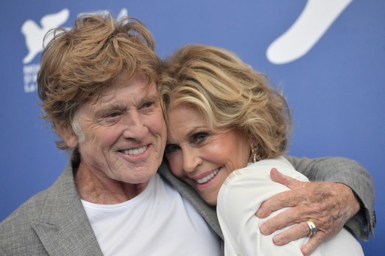 L'acteur et réalisateur américain Robert Redford et l'actrice américaine Jane Fonda à la Mostra de Venise, le 1er septembre 2017