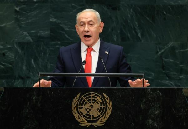 Le Premier ministre israélien Benjamin Netanyahu à la tribune de l'ONU le 24 septembre 2026